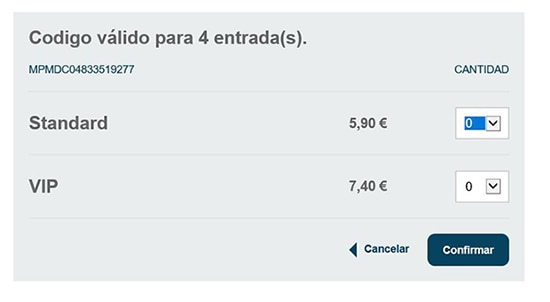 Selecciona el número de entradas Selecciona el número de entradas